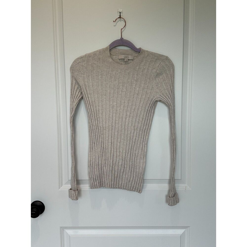 Loft Cream Ribbed Cuffed Sleeve Sweater Size XS